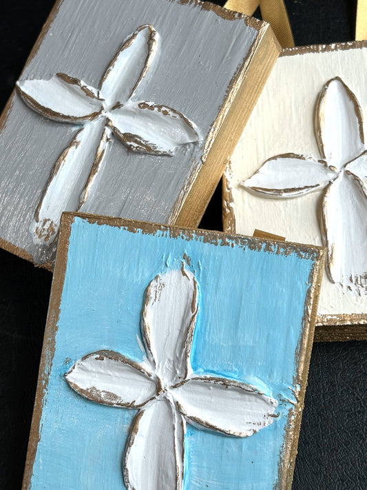 Mini Cross hand painted hanging block: Cream / Cross
