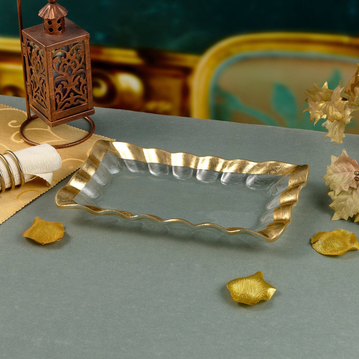 Gold, Ruffle-Edge Glass Tray