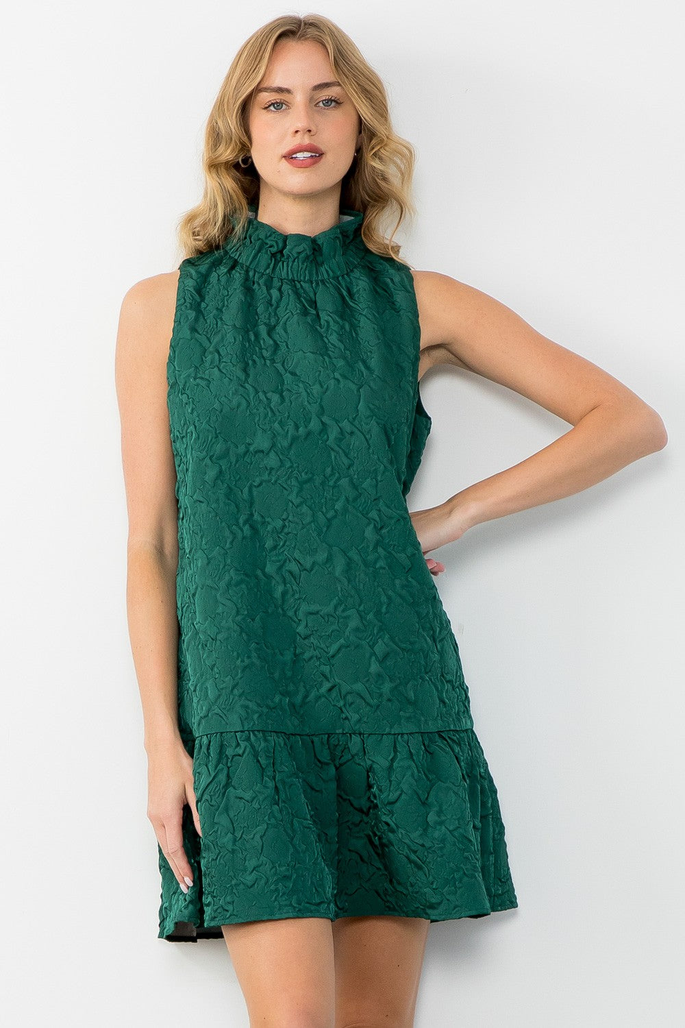 Sleeveless Textured Dress In Green
