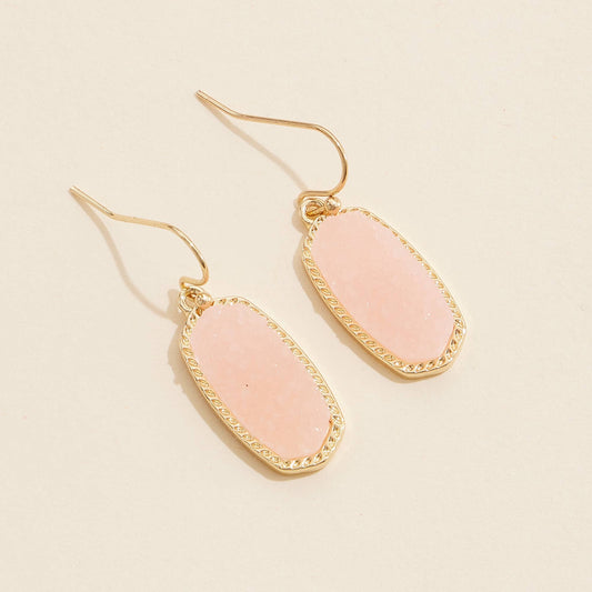 Druzy Stone Dangling Earrings-Peach
