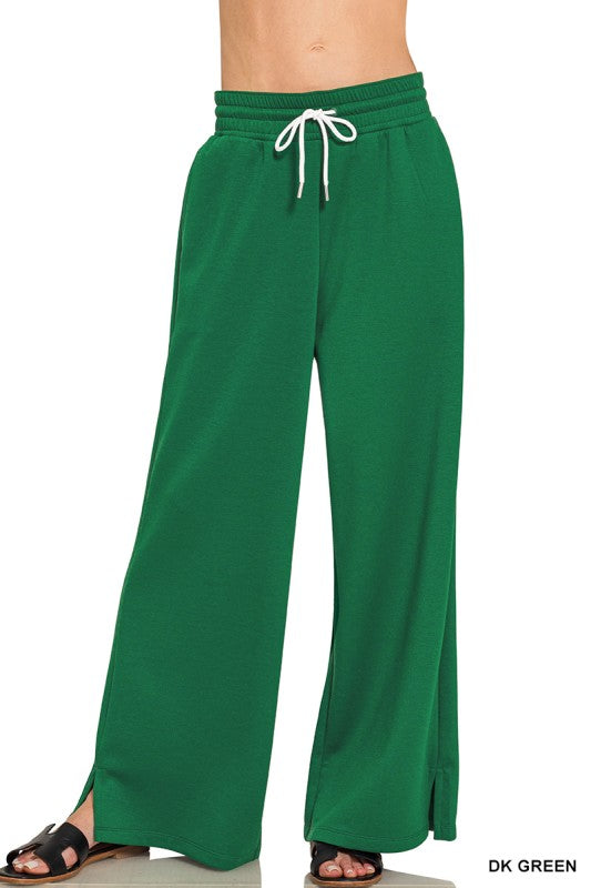 Scuba Drawstring Pants-Dk Green