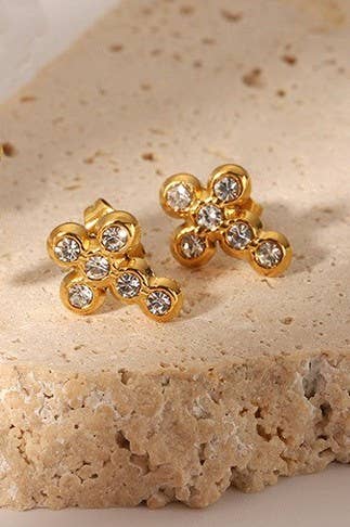 Christie Cross Stud Earrings-Crystal