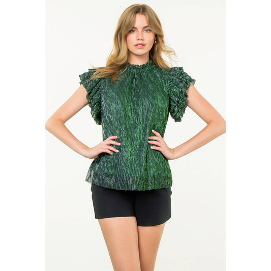 Flutter Sleeve Metallic Top