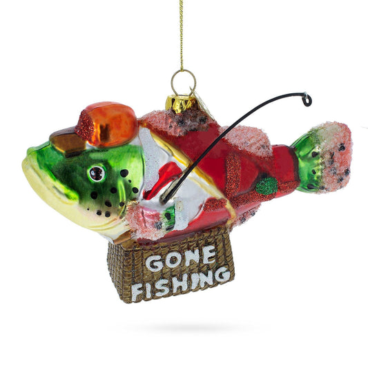 Quirky Fish in Hat Gone Fishing Glass Ornament