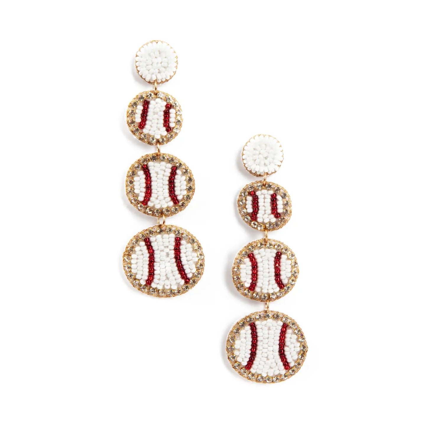 White Three Baseballs Earrings