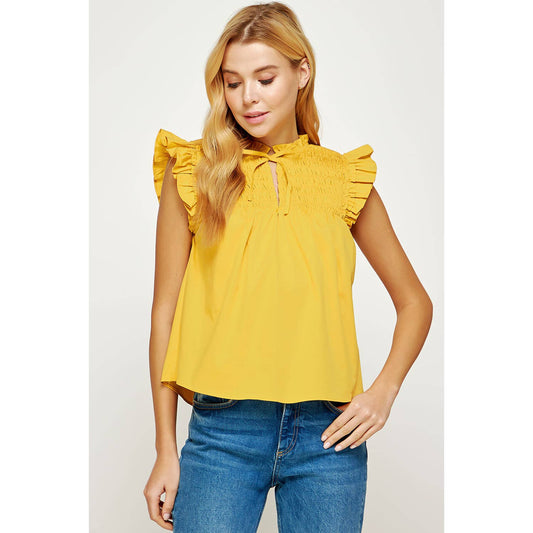 Smocked Ruffled Poplin Sleeveless Top