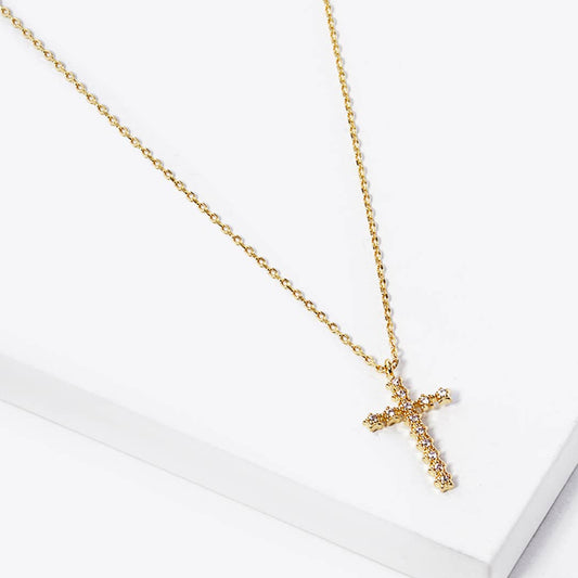 Gold Dipped Cross CZ Pendant Necklaces: GDCRY / ONE SIZE