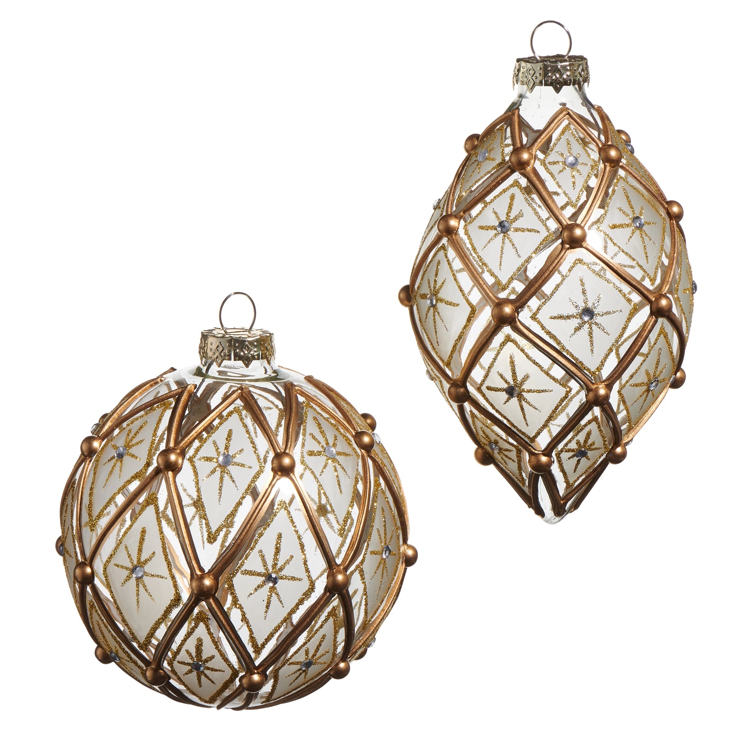 White/Gold Deco Ornaments- Round, Finial