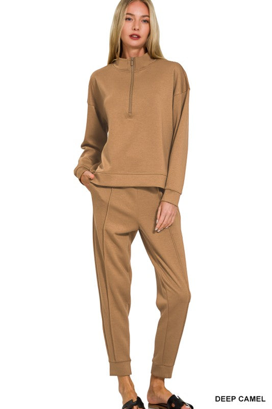 Half Zip Pullover & Jogger Set- Deep Camel