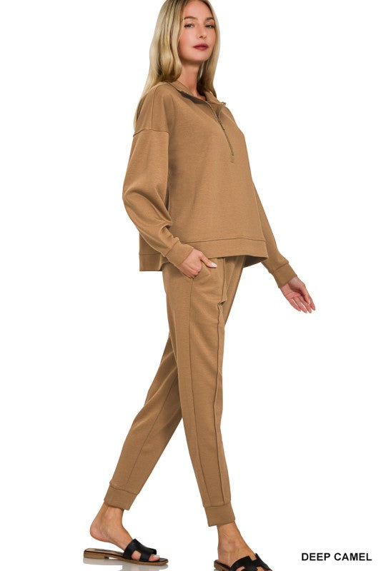 Half Zip Pullover & Jogger Set- Deep Camel