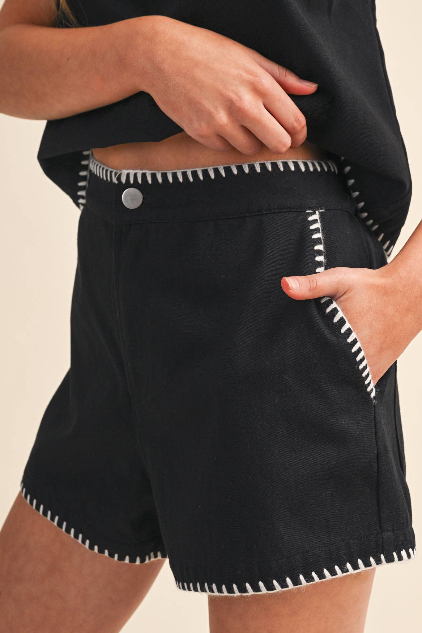 Whipstitch Denim Top & Shorts Set