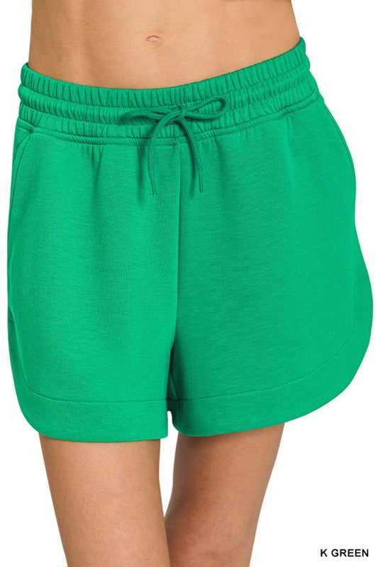 Scuba Round Neck Top & Dolphin Shorts Set-Kelly Green