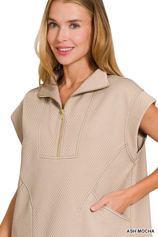 Knit Jacquard Quarter Zip Dress