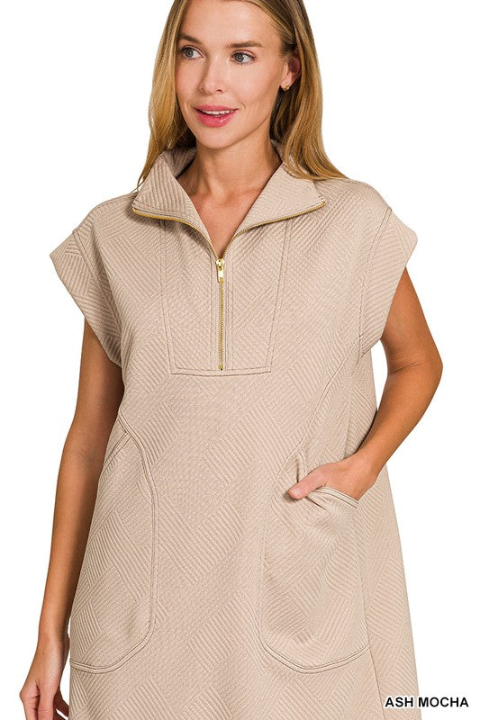 Knit Jacquard Quarter Zip Dress