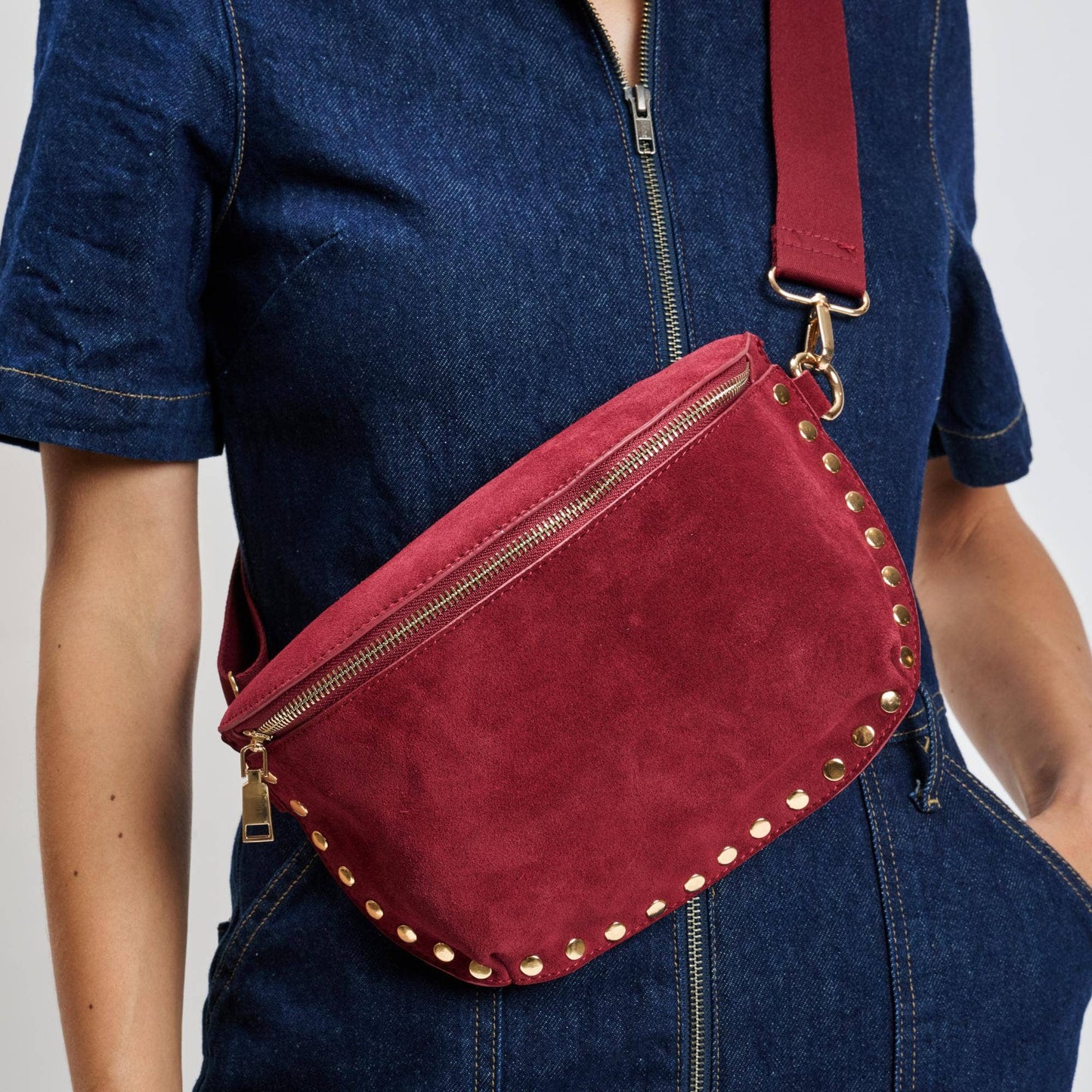 Gizelle-Suede Belt Bag: Wine