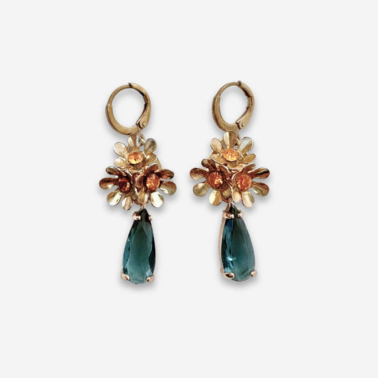 Refashioned Vintage Blue & Orange Topaz Earrings