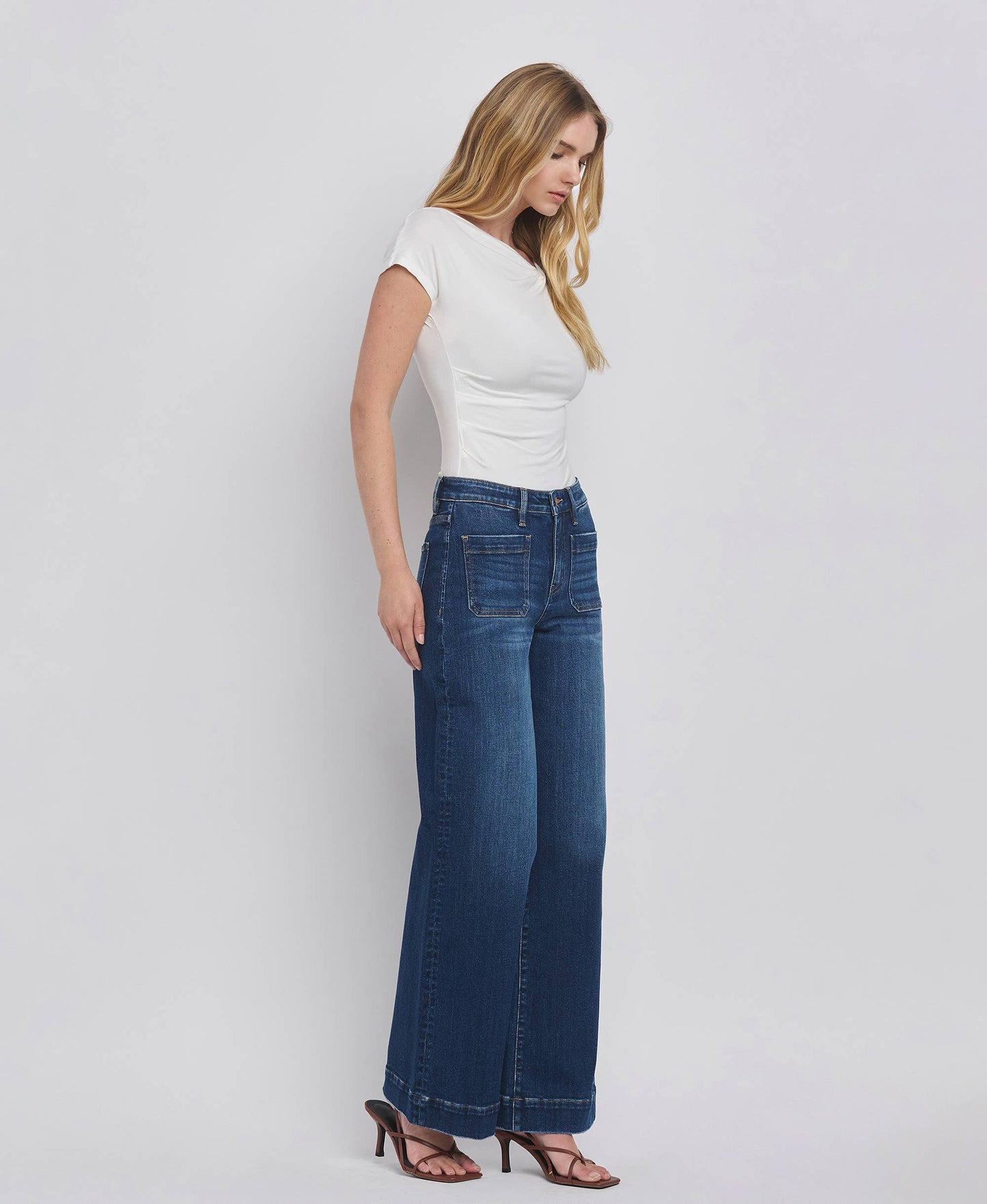 High Rise Patch Pocket Trouser Hem Jeans/Dark Denim-Flying Monkey