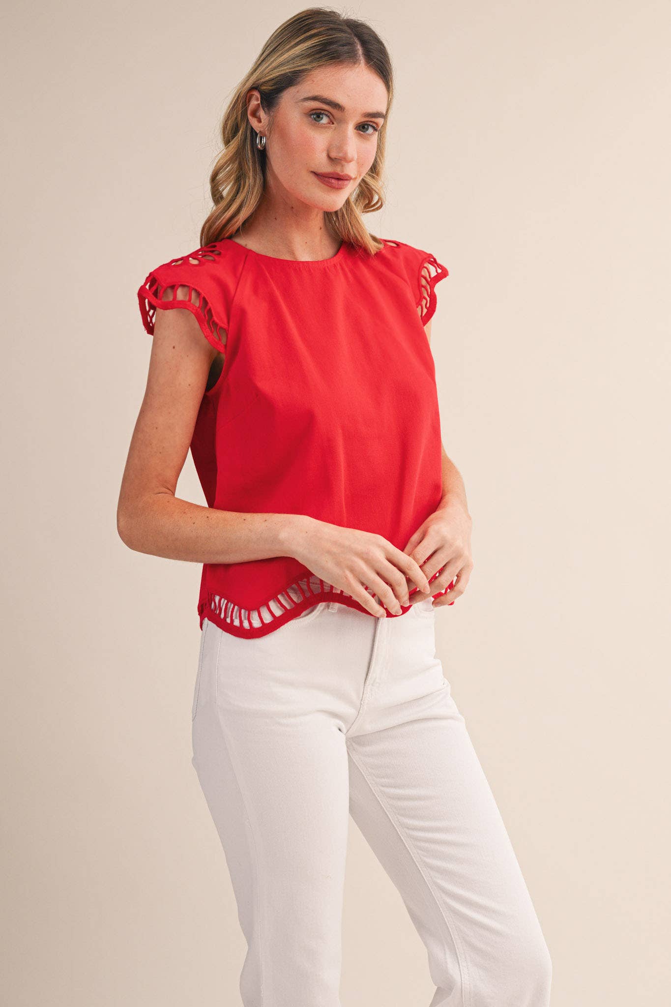 Embroidered Cap Sleeve Top