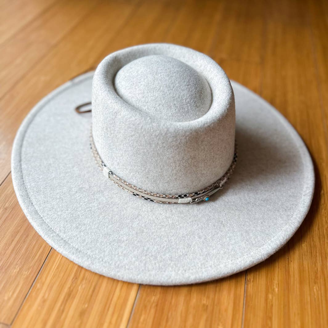 Oatmeal Fedora with Multi-Accent Faux Leather Trim: One Size