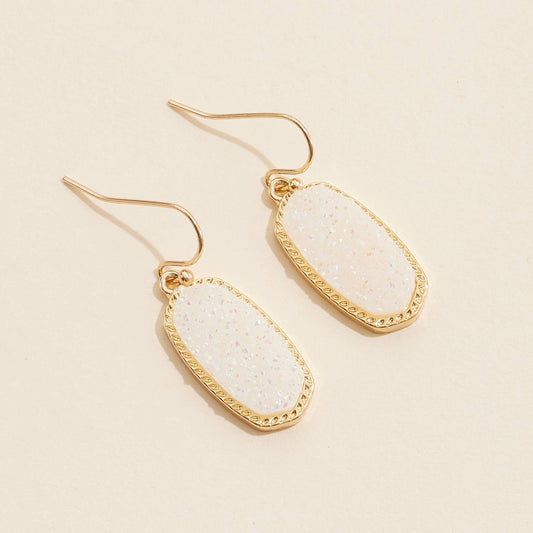 Druzy Stone Dangling Earrings-White