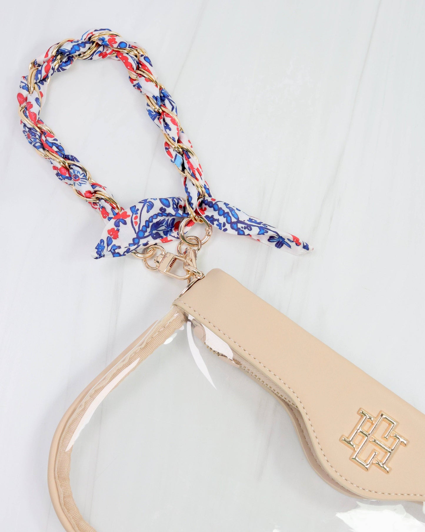 Serafina Floral Scarf Purse Chain- Navy/Red