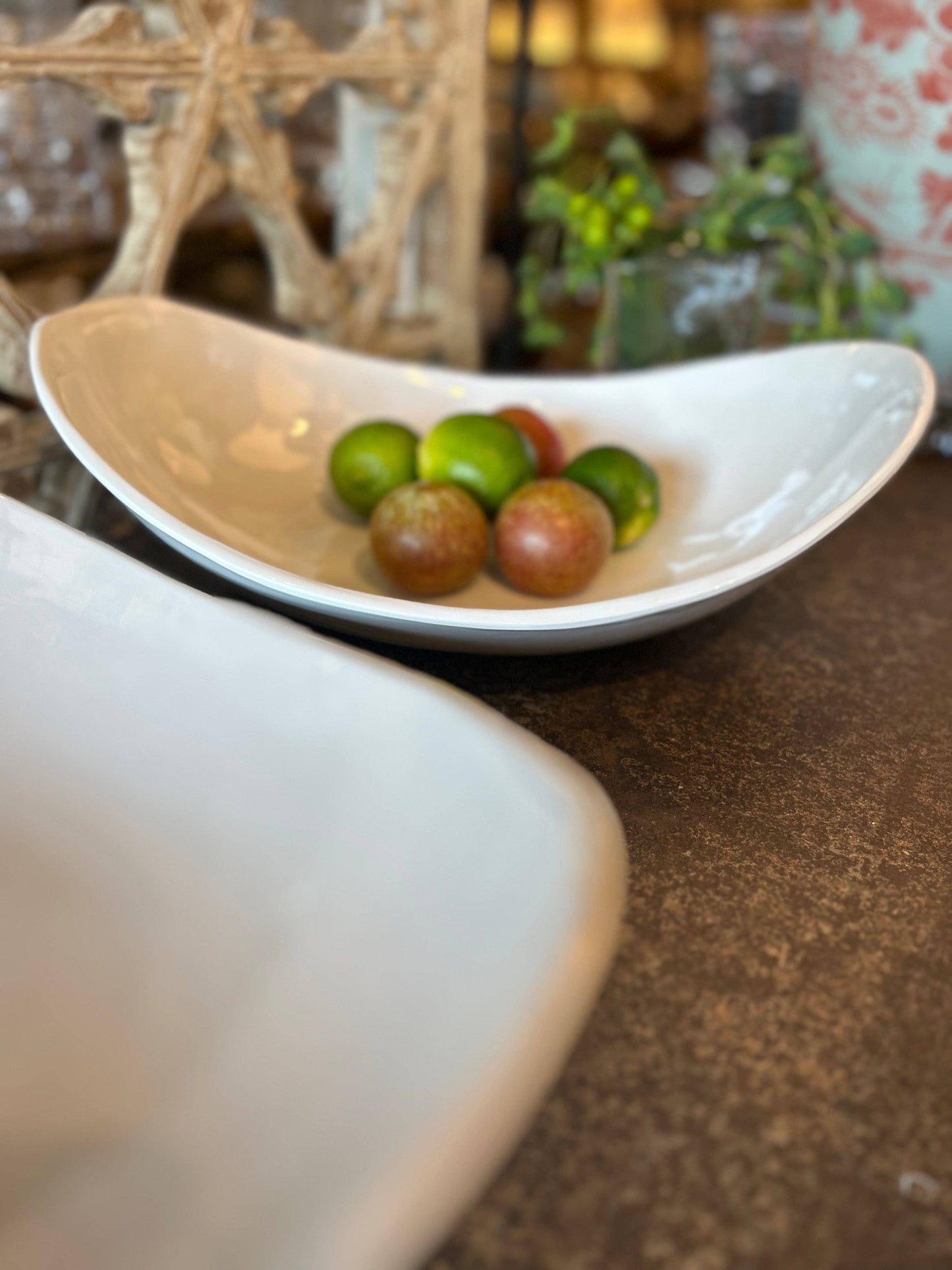 Oblong Crescent Melamine Serving Bowl: White