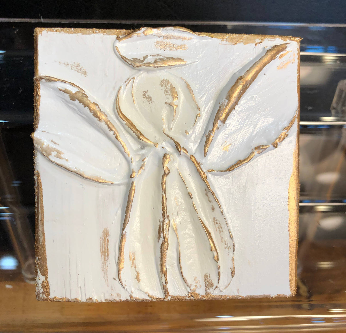 3x3 Angel handmade painted block: Ivory