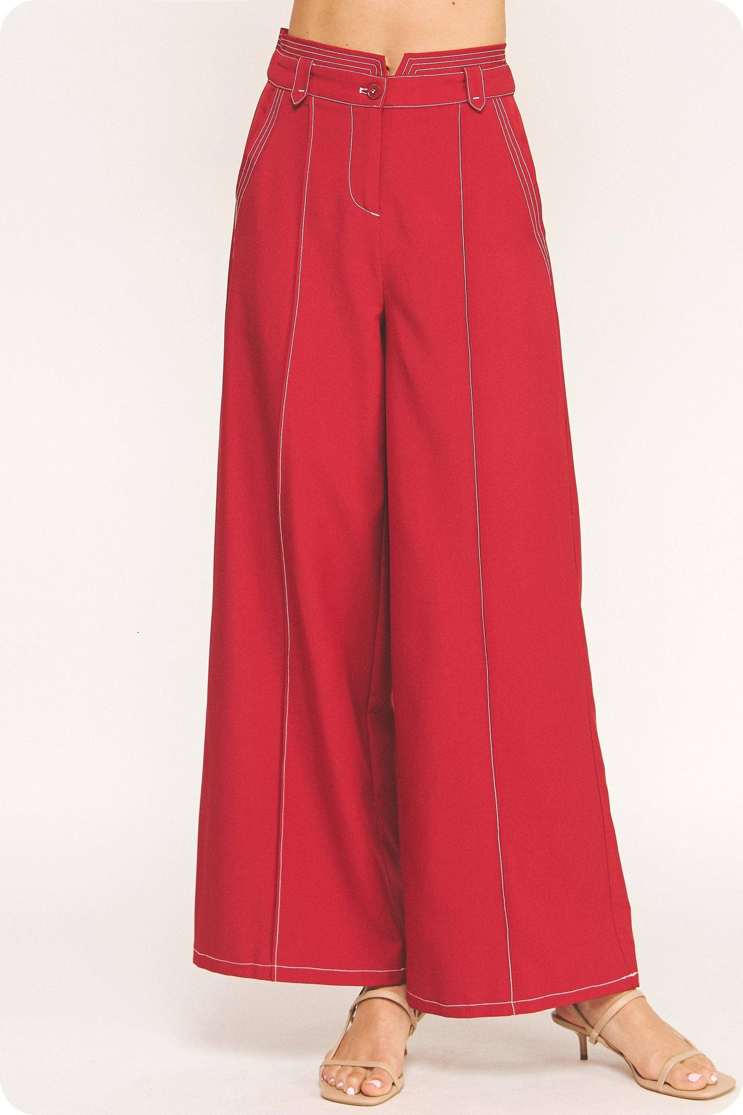 Top Stitch Detail Wide Leg Trousers