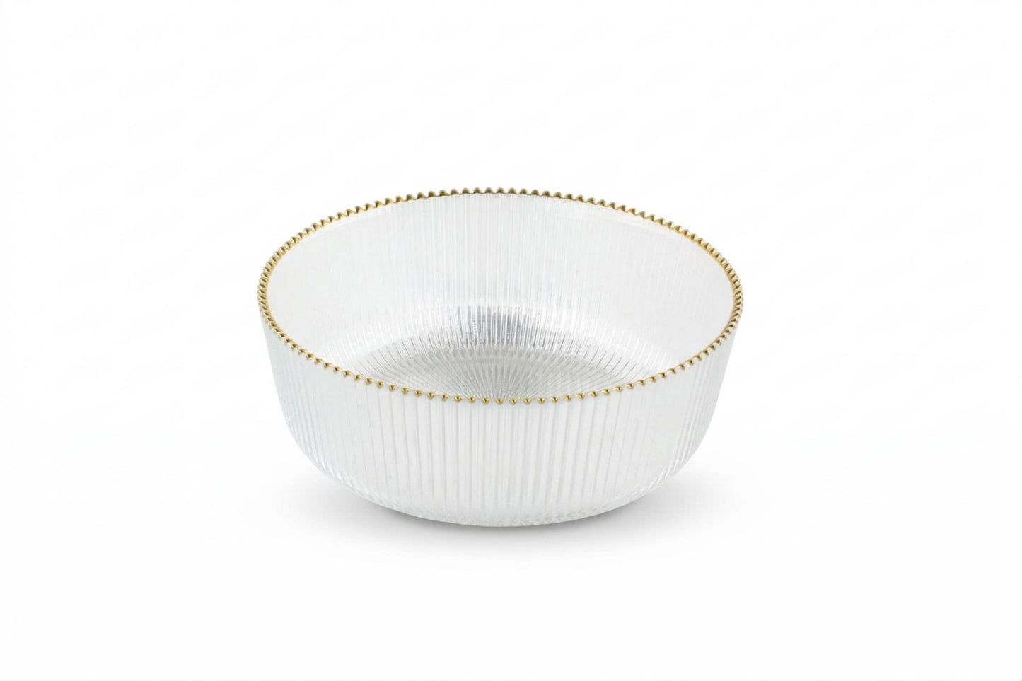 Clear Glass Salad Bowl Straight Cut, Ribbed with Gold Rim