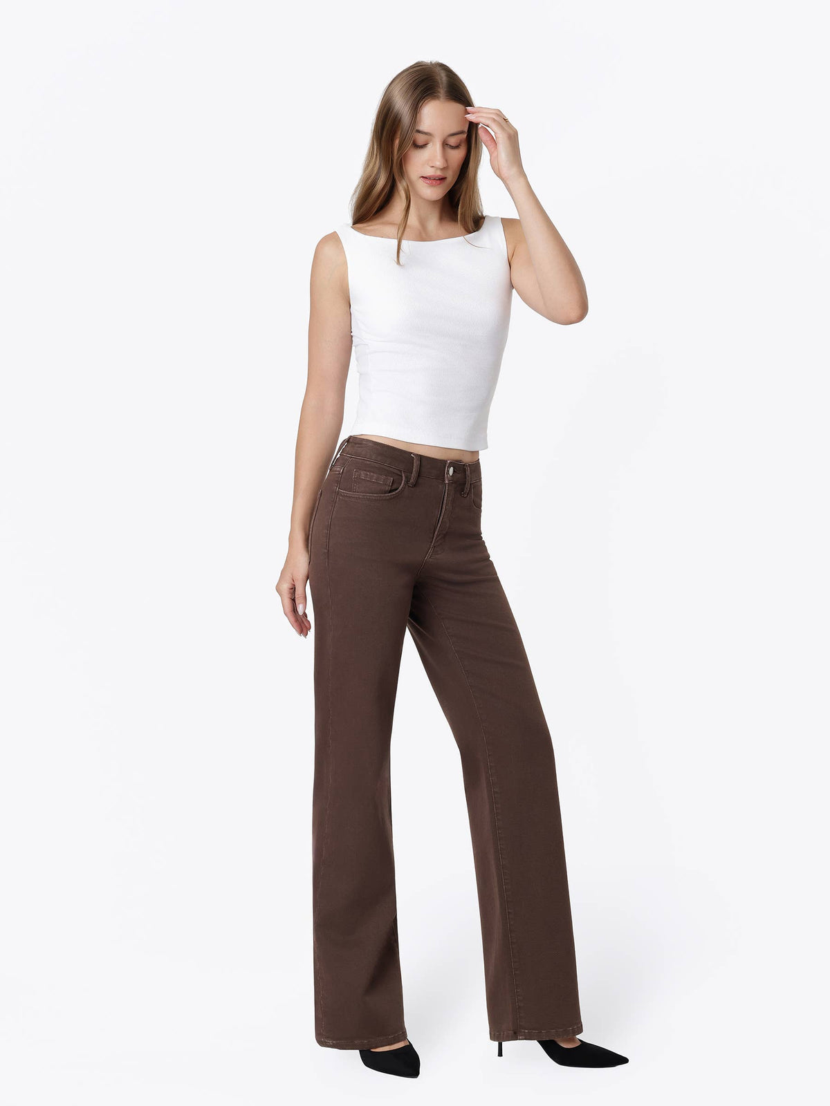 Espresso High Ride Slim Wide Leg Jean