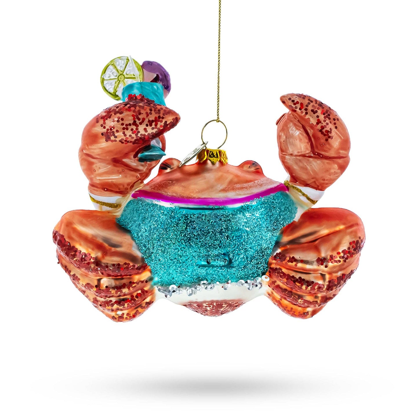 Cheerful Crab at Cocktail Party Glass Ornament