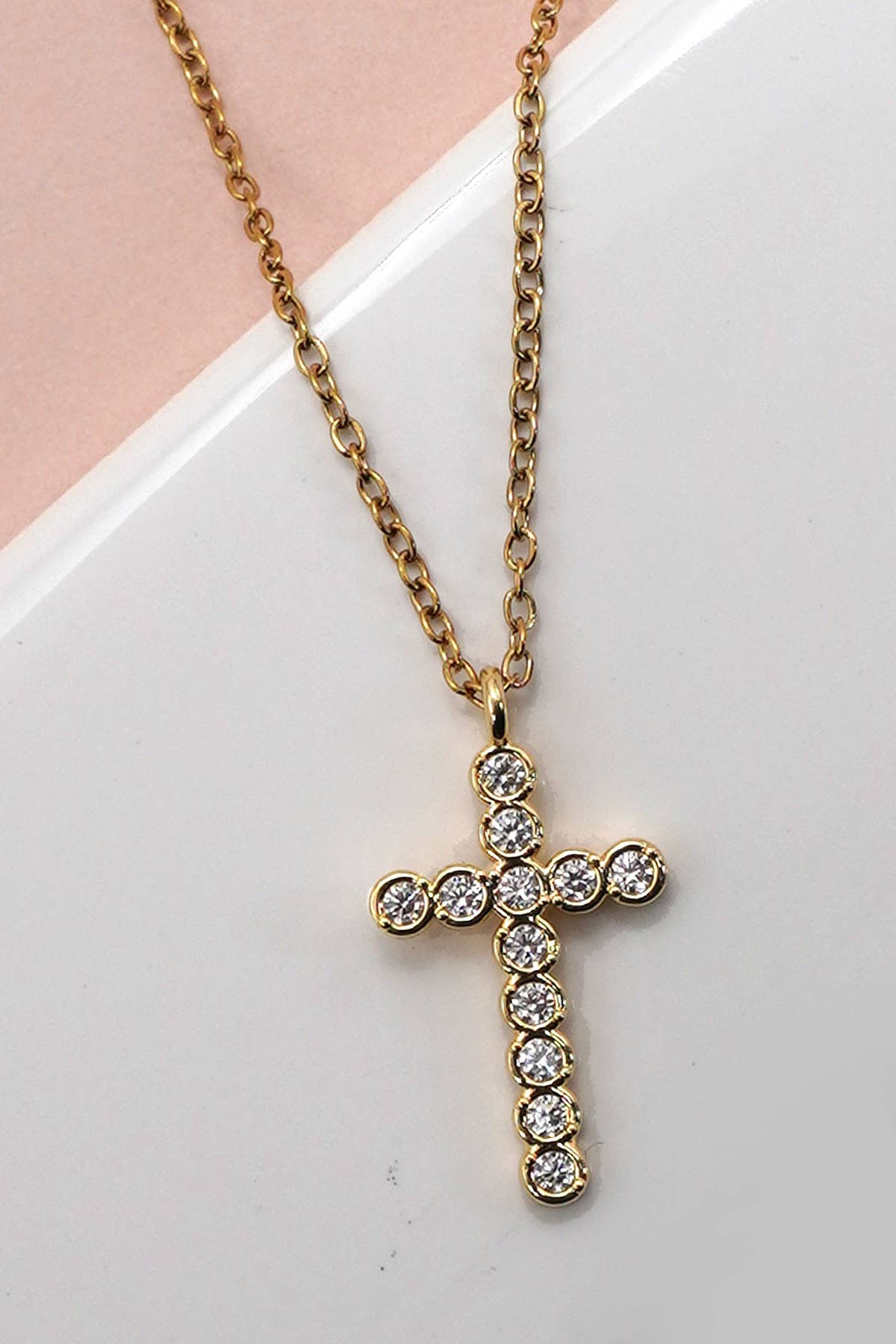 Grace Rhinestone Cross Necklace-Gold