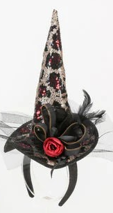 Animal Print Witch Hat Headband-Burgundy/Black