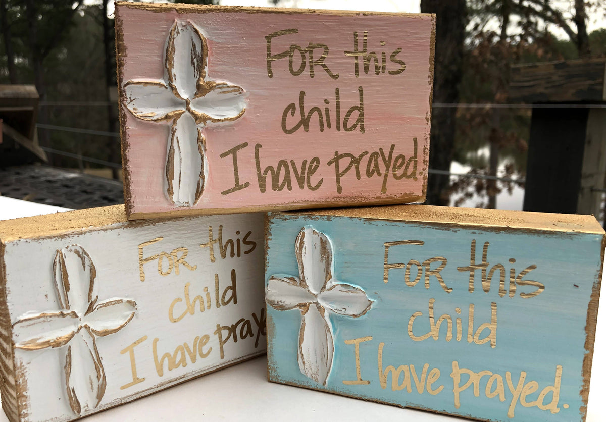 "For This Child" hand painted block: White