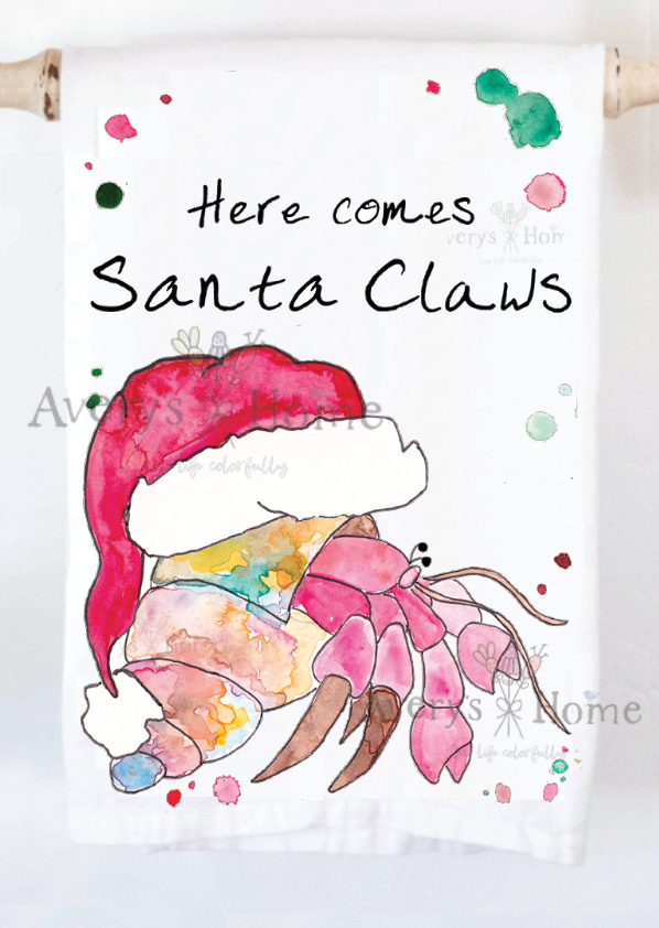 Santa Claws Crab Beach Christmas Holiday Kitchen Towel