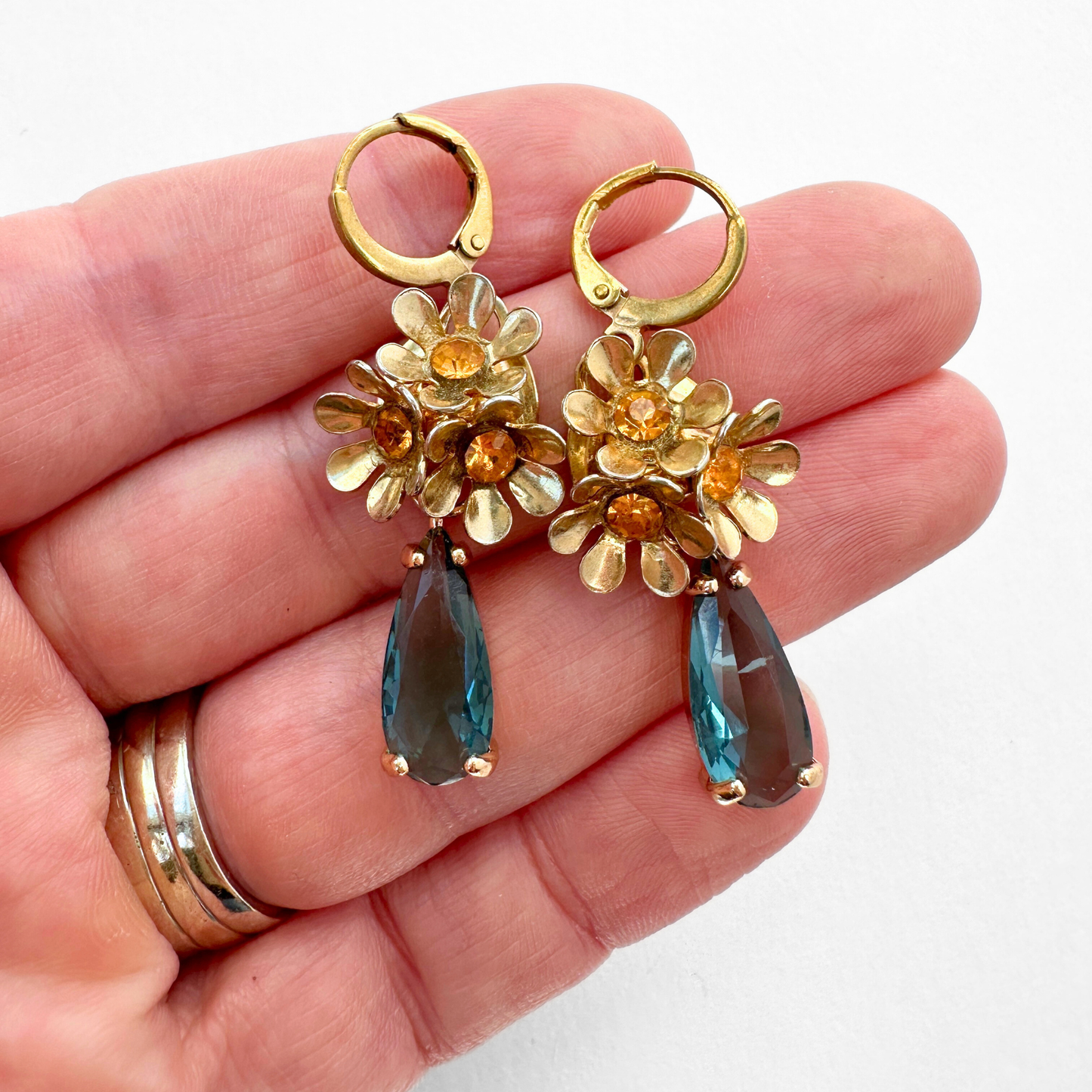 Refashioned Vintage Blue & Orange Topaz Earrings