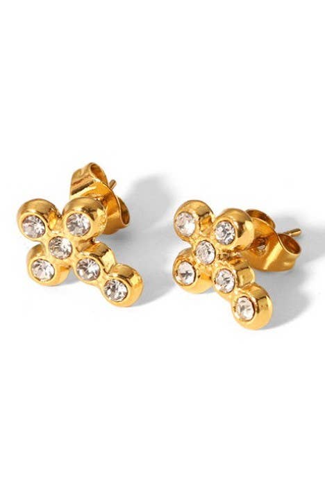 Christie Cross Stud Earrings-Crystal