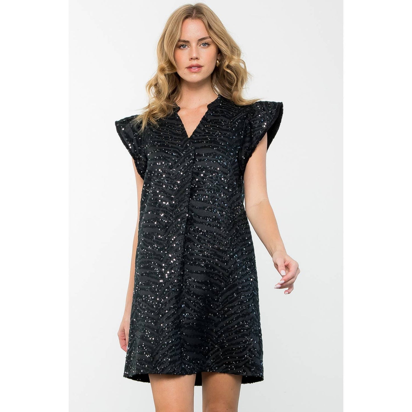 Flutter Sleeve Shimmer Dress