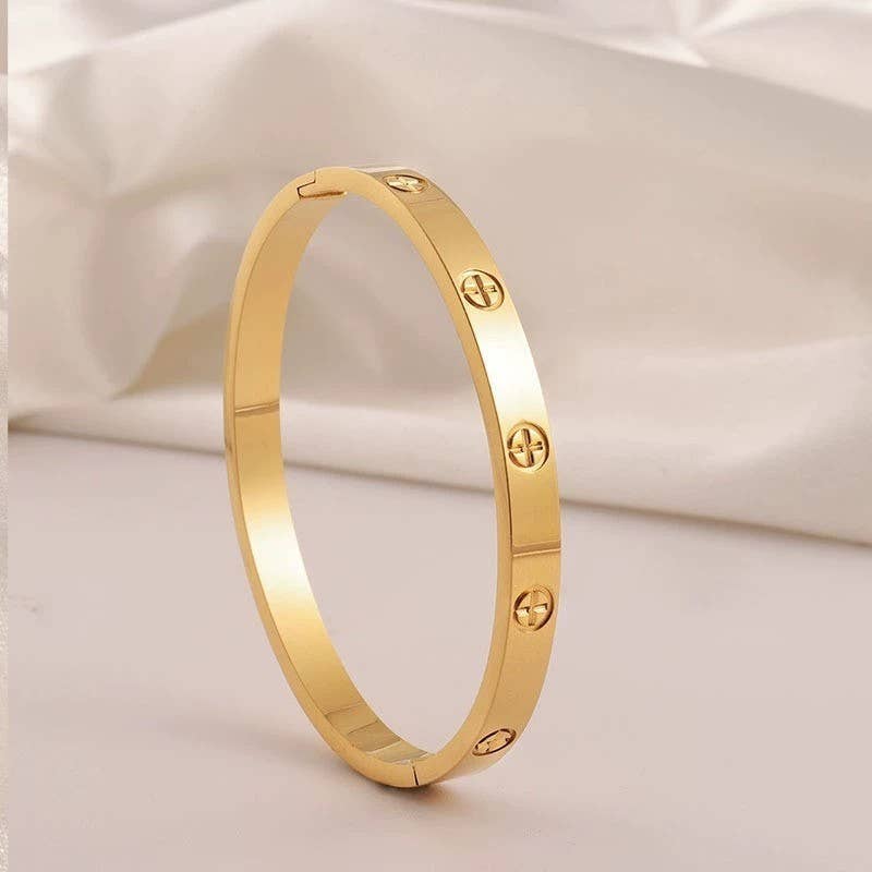 Cross Station Bangle-Gold
