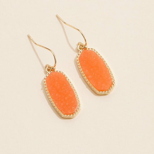 Druzy Stone Dangling Earrings-Coral