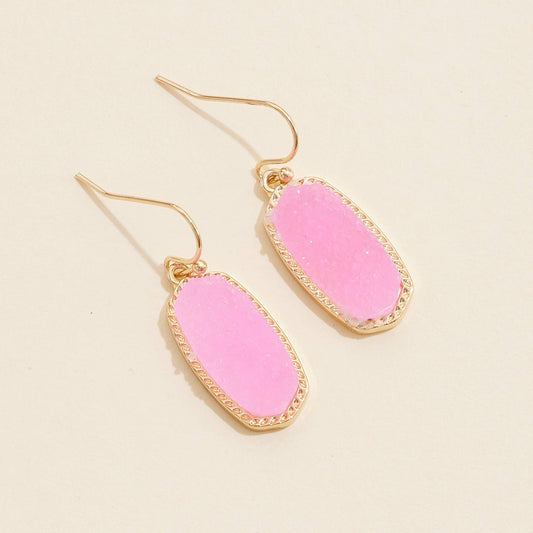Druzy Stone Dangling Earrings-Pink