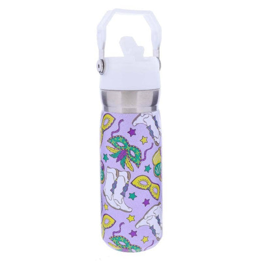 Mardi Gras Water Bottle With Straw Cap - 22 oz