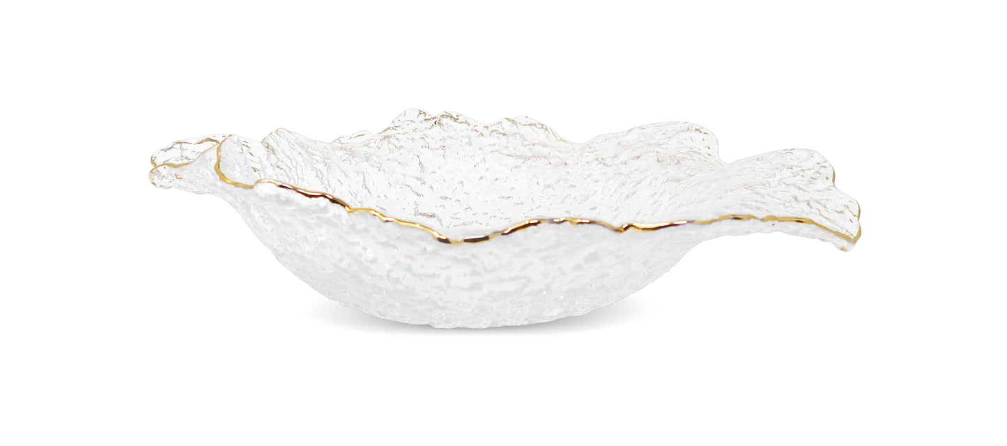 Hammered Glass Ruffled Bowl With Gold Trim (3 Sizes): Medium