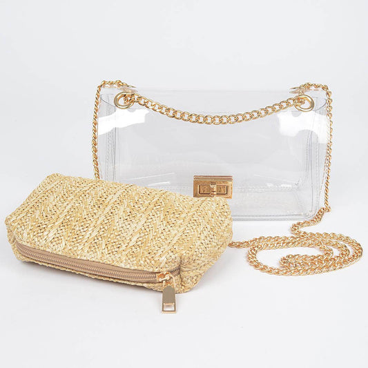 Transparent Crossbody Bag W/pouch: Beige