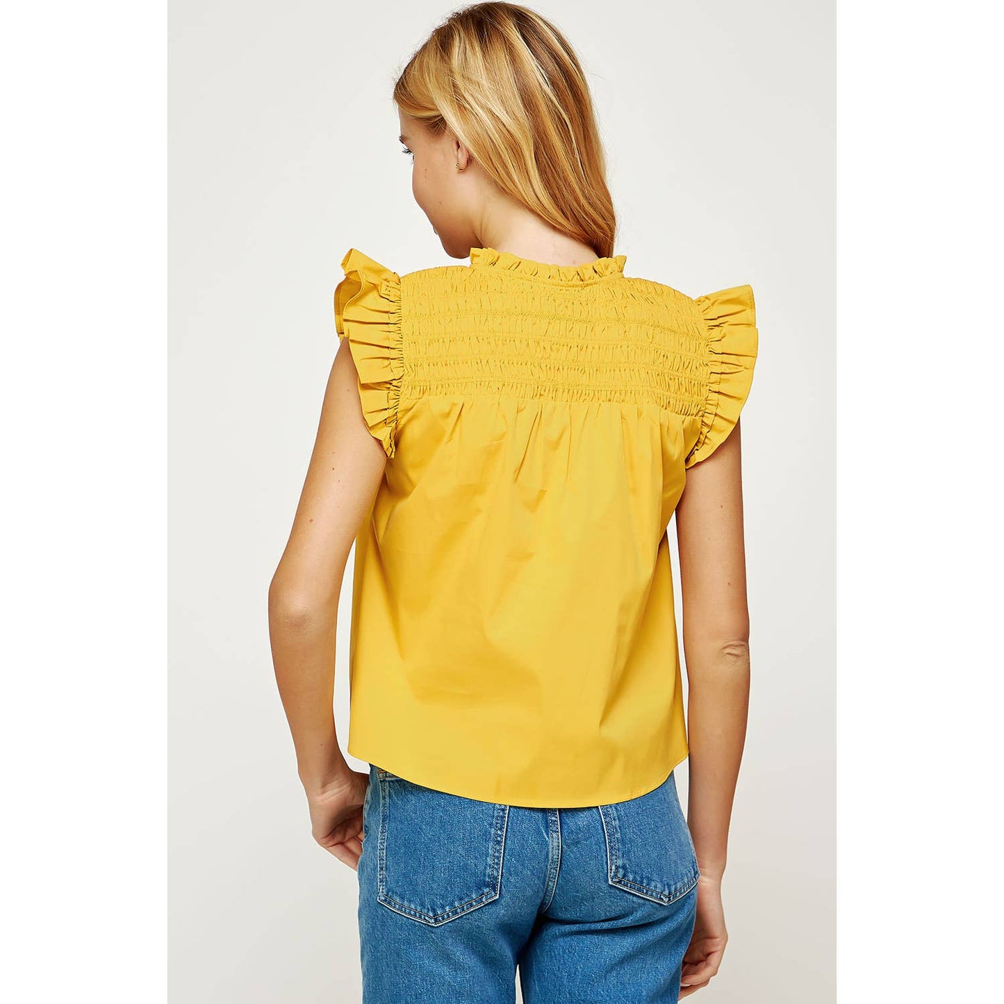 Smocked Ruffled Poplin Sleeveless Top