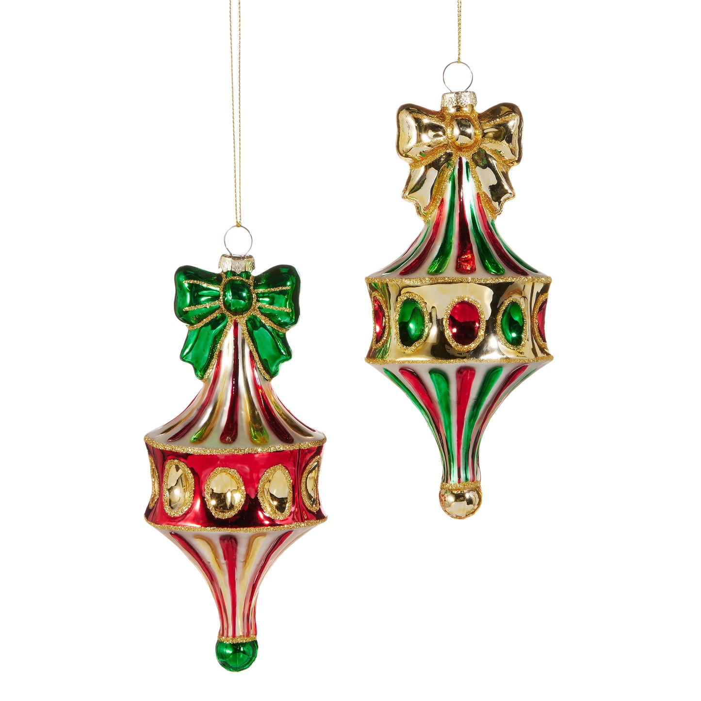 Fairground Finial Ornaments- Gold Bow, Green Bow