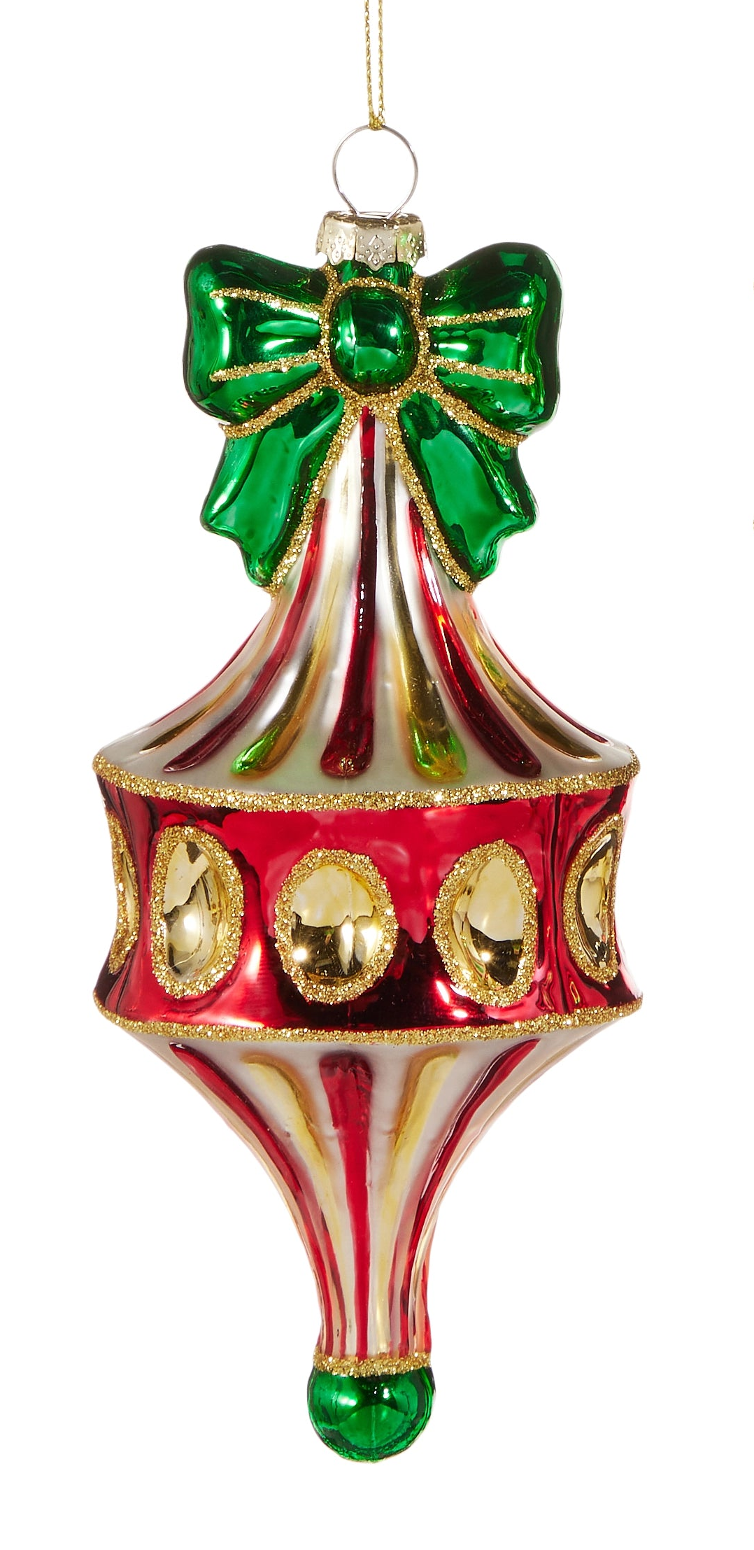 Fairground Finial Ornaments- Gold Bow, Green Bow