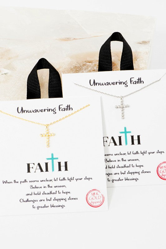 "Unwavering Faith" Rhinestone Cross Necklace-Gold