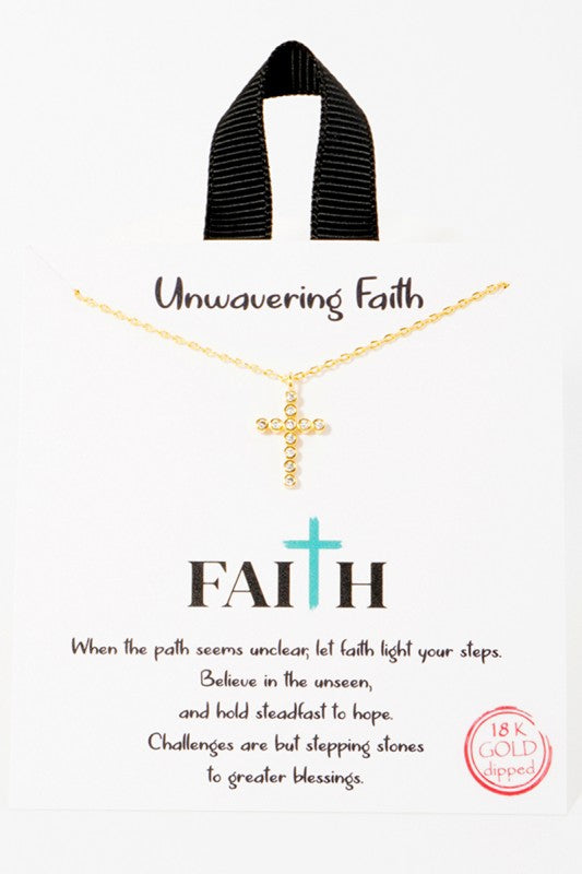 "Unwavering Faith" Rhinestone Cross Necklace-Gold