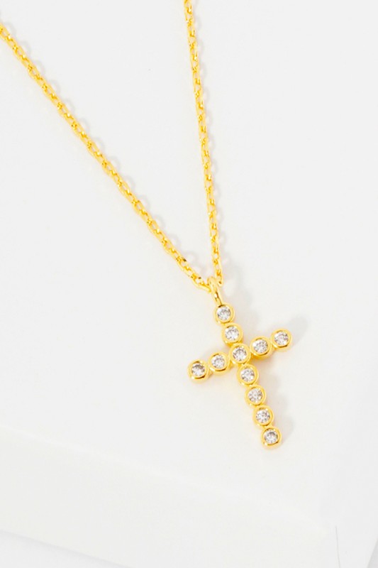 "Unwavering Faith" Rhinestone Cross Necklace-Gold